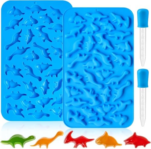Socluer 2 Stück Dinosaurier Silikonform mit 2 Dropper, Dino Schokoladeform, 3D Kuchenform für Eiswürfel, Pralinen, Süßigkeit, Gelee