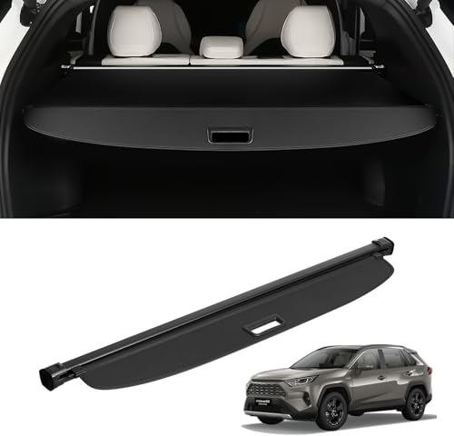 VEVOR Retractable Cargo Cover for Toyota, Upgraded Waterproof Trunk Cover Security Shield Shade for Toyota RAV4 2019-2025 5-Seater, UV Resistant Rear Trunk Cover, Aluminum Alloy & PVC Leather Texture