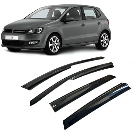 Rumplex Windabweiser Luftabweiser Regenabweiser Seitenfensterabweiser Kompatibel mit VW Polo 2010-2017 Autofenster Regenschutz Regenabweiser Anklebbare Deflektoren 4 Stück Externe Passform