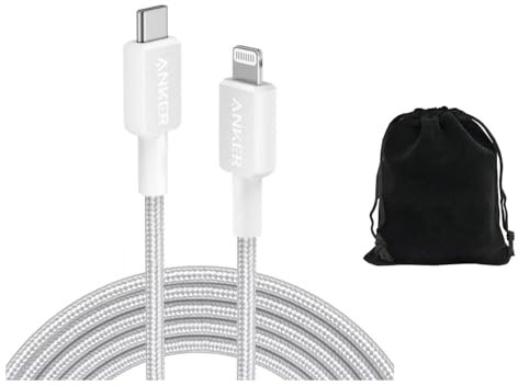 Anker 10' Braided Lightning to USB-C Fast Charging Cable, Durable and Compatible with iPhone, iPad, and Lightning Devices, White, Includes Travel Pouch