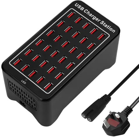 150W USB Charger Station, 30 Ports Desktop Smart Charger, 30-in-1 Charging Hub, USBA Multi-Port Charging Station for Samsung/iPhone/iPad/Google Pixel/Tablets and USB electronics