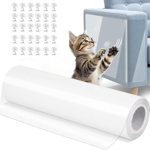 Sofa Protectors from Pets, Anti Scratch Furniture Protector, Door Protector from Dog and Scratching, Cat Sofa Protector, Clear Cat Anti Scratch Tape Training Self Adhesive Tape with 30 Pins, 30cmx3m