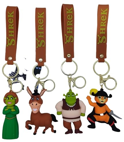 Xingbiyou 4 Stück Anime Shrek Schlüsselanhänger Set,Auto Schlüsselanhänger Tasche Anhänger