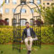 Arco da Giardino con Panca 210 x 114 x 52 cm pergolato da Giardino a Traliccio in Metallo per Piante rampicanti coltiva UVA e Viti con Seduta da Giardino