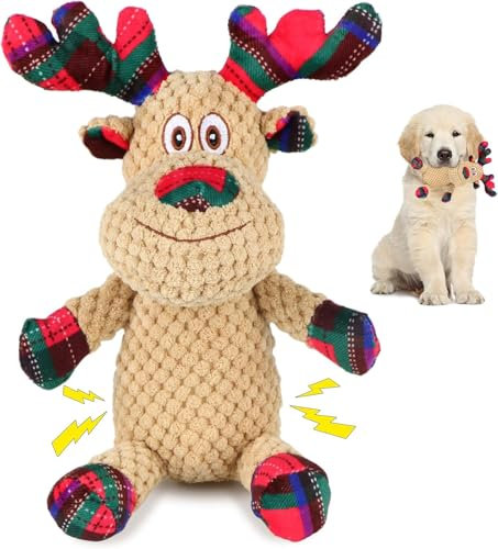 Hundespielzeug Weihnachten,Intelligenzspielzeug für Hunde,Quietschendes Rentiere,Hund Quietschspielzeug mit Knitterpapier,Plüschtier Hund Plüsch Kauspielzeug,Hundespielzeug Kleine Hunde