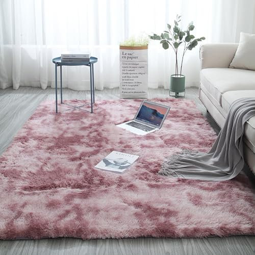 XUEDNGM Hochflor Teppich Wohnzimmer 90 x 150 cm Pflegeleicht Und Einfarbig, Weich Modern Unifarben Modern Flauschig Weich Teppich Nicht-Slip Teppich für Wohnzimmer, Schlafzimmer, lila rosa