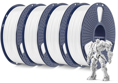SUNLU 4KG ABS Filament 1.75 mm, 3D Drucker Filament Bündeln, Hoch Temperaturbeständiges ABS 3D Druckfilament, Hohe Festigkeit Schlagfest, 1 kg pro Spule, 4 Rollen, Weiß
