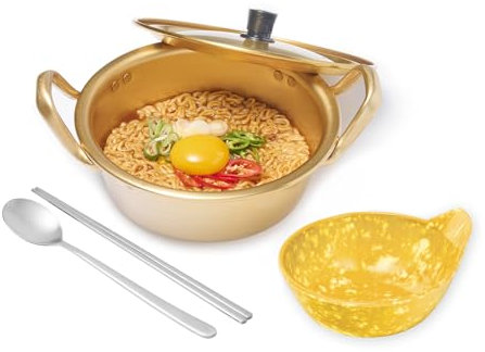 Ramen Pot with Chopsticks, Spoon & Bowl Set | Portable Rapid Ramen Cooker, Easy Cook Pot, Korean Style Egg Cooker, Instant Pot for Quick Noodles, Cooking Pot for Dorm & Travel | Made in Korea | 1Qt