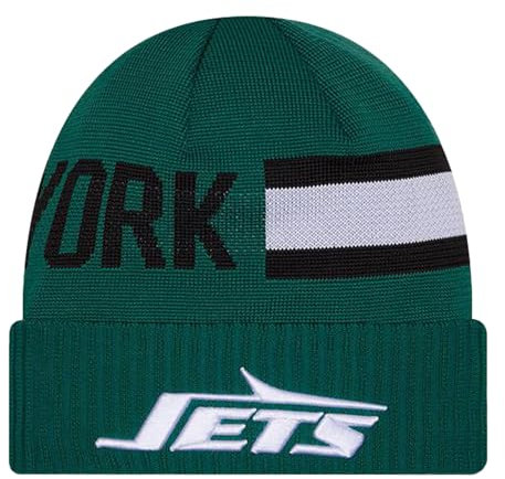 New Era Unisex-Erwachsene NFL Official Sideline Team Logo Wordmark Tech Cuffed Beanie Cold Weather Knit Hat, New York Jets – Grün, Einheitsgr��e
