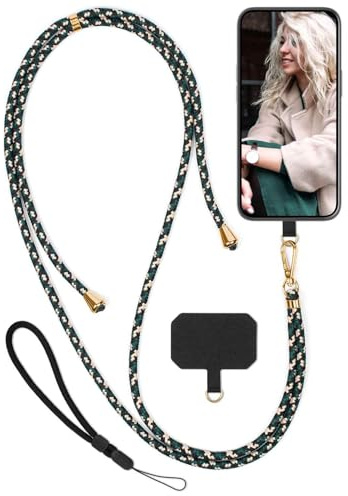moex Unleash für Motorola Moto G35 5G Handyband zum Umhängen ohne Hülle, Handykette Universal mit Karabiner, Handy Band abnehmbar, Kette mit Pad für Handyhülle, Camo, Gold