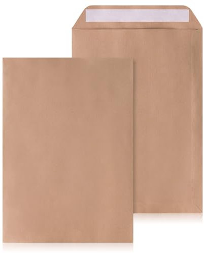 LOGIC PACK 500 Versandtaschen Braun DIN B4 Briefümschlage ohne Fenster, Haftklebend - Briefumschlag 250 x 353 mm 100g/m² Umschläge für A4 Dokumenten