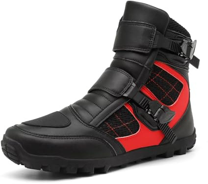 funifuni Stivali da motociclista in pelle - Scarpe da guida su strada Quattro stagioni Stivali corti da corsa fuoristrada da viaggio in moto per escursioni all'aperto trekking