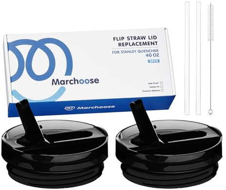 Marchoose 2 Pcs Flip Straw Lid for Stanley 40oz Quencher, Leak Proof Cup Top for Stanley ProTour, Spill Resistant Tumbler Lid for Stanely Cup Accessories (Black Solid)