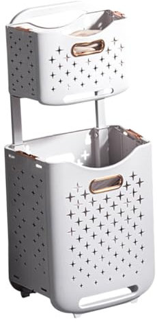 Cesto Plegable para Ropa Sucia con Ruedas Doble Capa Material Resistente para Hogar y Baños Cesta de Almacenamiento Práctica