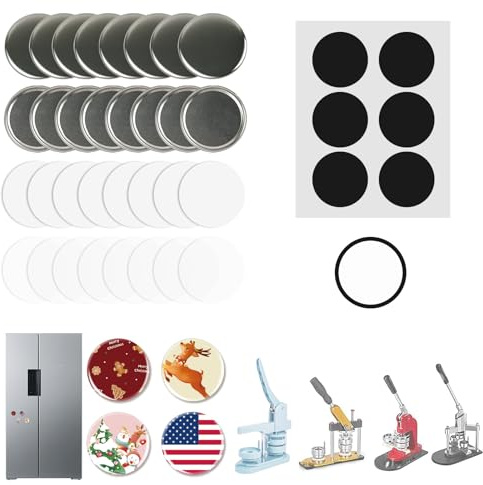 100 Sets Button Maker Supplies 58mm/2.25in，Button Parts for Fridge Magnet Button Maker Machine，Including Metal Cover, Metal Back Cover, Clear Film, Blank Paper, Soft Magnet and Gasket