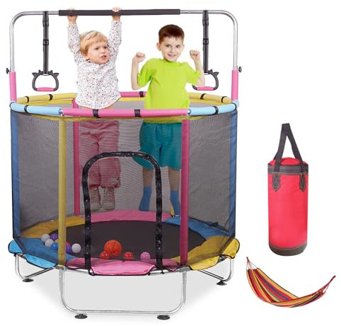 DnKelar Gartentrampoline, Trampolin mit Sicherheitsnetz, Durchmesser 140 cm, Indoor Outdoor Trampolin für Kinder, Belastbarkeit 100 kg