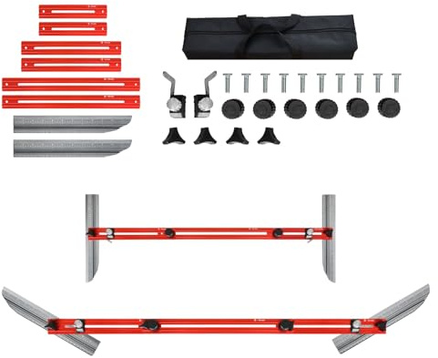 Stair Tread Template Tool, 8pcs Stair Measuring Tool Stair Jig with Edge Lock, 8-56'' Adjustable Length, Stair Treads Gauge Template Tool for Stairs, Risers, Shelves and Drywall Installation