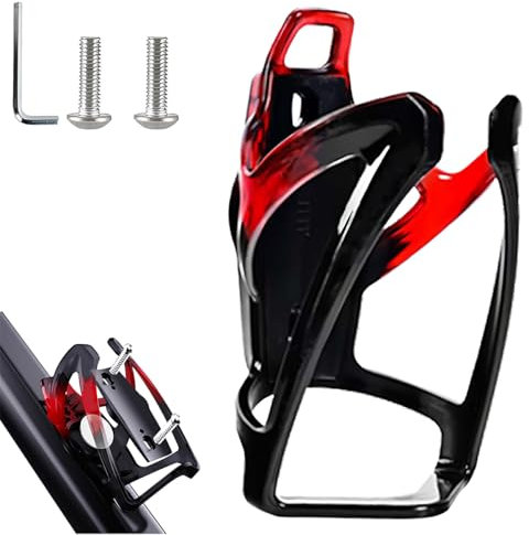 AirTag Fahrrad Getränkehalter 36g Leichtgewicht Trinkflaschenhalter für MTB Rennrad Fahrrad 4 Farben, Flaschenhalter seitliche Entnahme/Fahrrad (Schwarz Anti Diebstahl Schrauben) (Schwarz Rot)
