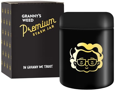 Granny's® Premium Stash Jar | Omas Kräuterglas | Bis zu 16 Gramm Fassungsvermögen | 100% Geruchsdicht | UV-Schutz Garantie | Geschenke Set | 240 ml | Wasserdicht