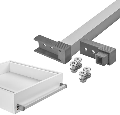 SOTECH VarioSlide Pat. Einhandverriegelung 600 mm für Schubladen mit Front | Alu eloxiert mit grauem Adapter für VarioSlide Schwerlastauszüge KV2-100-H53-Lxxx-EH & KV2-200-H76-Lxxx-EH