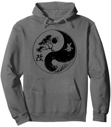 Yoga Yin Yang Bonsai Albero Della Vita Kaizen Giapponese Kanji Zen Felpa con Cappuccio