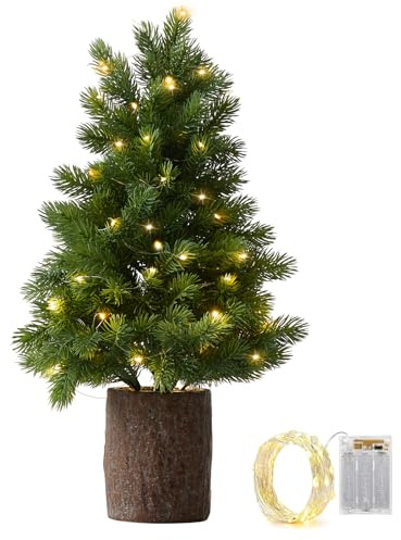 19.7 Table Top Artificial Christmas Tree with Wooden Planter - Small Potted Tabletop Christmas Tree,Norfolk Pine Desktop Xmas Tree for Home, Office, Party, Holiday Decor