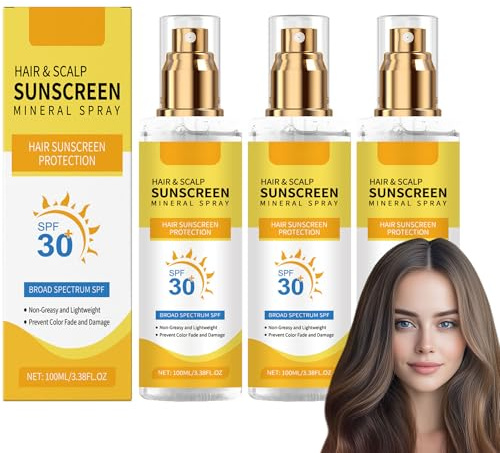 Sonnenschutzspray für Haare, Mineral-Sonnenschutzspray für Haare und Kopfhaut LSF 30, leichter, nicht fettender Sonnenschutznebel, verhindert trockene Haare, für Wandern/Strand/Laufen im Freien (3)
