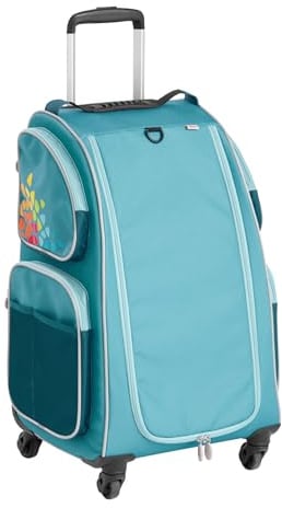 HABA Kinder-Schranktrolley Petrol mit 4 Rollen – Kinderkoffer aus recyceltem Polyester mit Schmutzwäschebeutel, 3 herausnehmbaren Böden und 4 Reißverschluss-Außentaschen – 2012724001