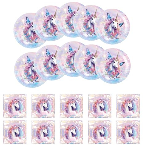KEWUF 30 Pcs Vaisselle De Fête Unicorn, Licorne Trousse D'Anniversaire Pour Enfants Pour 10 Invités, Anniversaire Unicorn Decoration Vaisselle Licorne Assiette, Tasse, Serviettes Accessoires De Baby