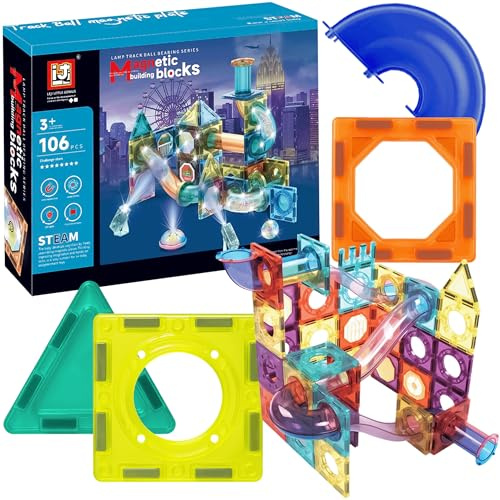 KRUMAD Magnetische Bausteine 106 Teile - Lernspielzeug ab 3 Jahren mit leuchtenden Magnetkugeln & Röhren - Magnetspielzeug für Jungen & Mädchen - Kreatives STEM Spiel - Geschenk für Kinder