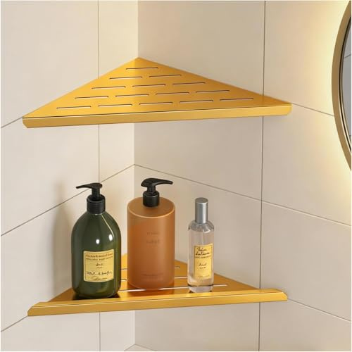 YACVCL Brushed Gold Corner Shower Shelf 25.5cm 2 Pack | 304 Stainless Steel Recessed Corner Shelf Bathroom for Tiled 90° Wall,No Drilling Floating Shower Shelves Shampoo Holder