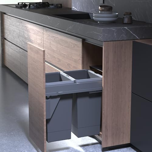 FittingsCo Under Counter Pull-Out Waste Bin – 48L (2 x 24L), Side Mounted Soft Close, Fits 400mm Cabinet