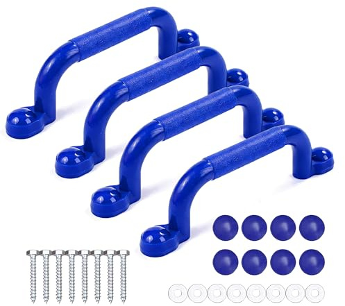 Relaxdays Klettergerüst Griffe, 4er Pack, je Haltegriff bis 100 kg, Spielturm & Hochbett, Zubehör, Kunststoff, blau