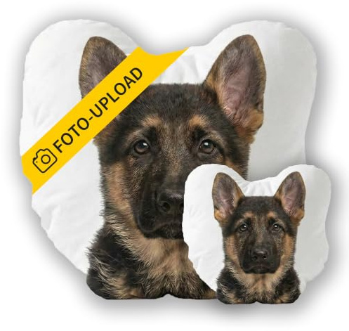 druck.de Personalisiertes Gesichtskissen mit Foto – Fotokissen – Hunde Katze Gesicht Kissen – beidseitig (Klein, Hund 1)