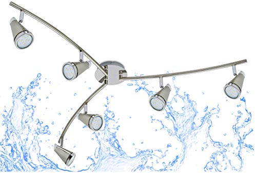 Trango 6-flammig IP44 LED Badleuchte 1009-62 Bad Deckenleuchte in matt-nickel I Flurlampe I WC Lampe I Deckenlampe I Deckenstrahler I Spots drehbare & schwenkbar incl. 6x 5 W LED Leuchtmittel