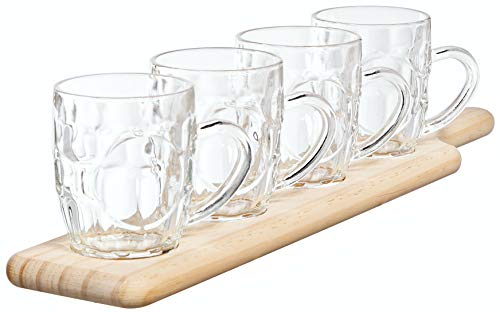 COSY & TRENDY 605837 - Set degustazione 4 bicchieri da birra 28,5 cl + 1 foglio in legno