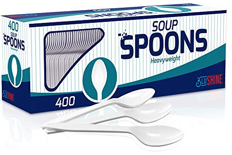 BluShine Extra Heavy Duty Plastic Soup Spoons, Disposable Bulk Utensils
