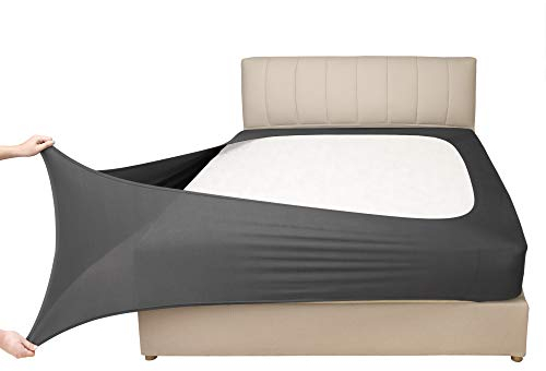Mrs Awesome Stretch-Jersey-Bezug für Boxspringbett, Bettvolant, ultraweich und knitterarm, King/Cal King, Dunkelgrau