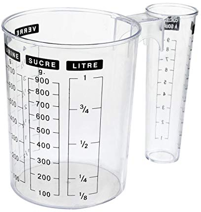 Verre Doseur Double - Tasse Doseuse, Plastique, Transparent (1 L)