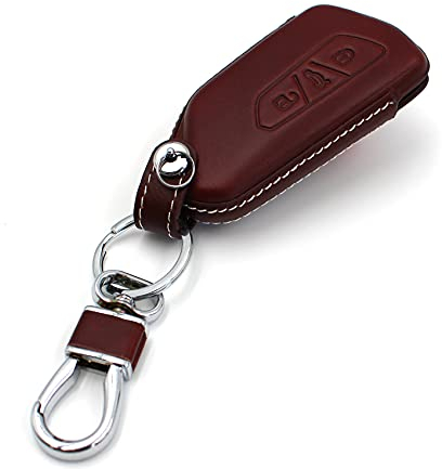 Schlüssel Hülle VF für 3 Tasten Auto Schlüssel Leder Cover Schlüsselhülle Etui Schutzhülle (Rotbraun Leder)