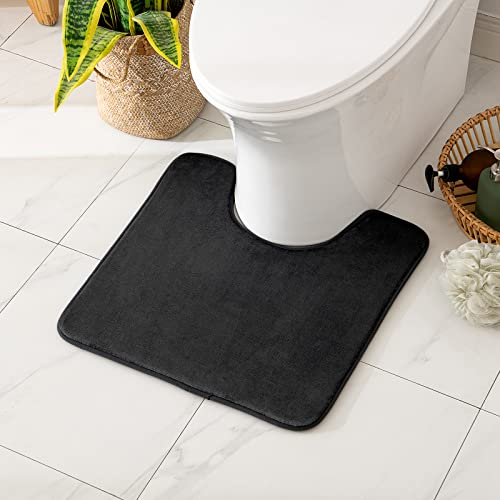MIULEE Badematte Memoryschaum Badteppich U Förmige Badezimmerteppich Duschvorleger Teppich Badvorleger Duschmatte Deko Fussmatte rutschfeste Matte für Badezimmer Toilett WC 45x45 cm Schwarz