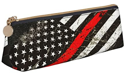 Ykklima Federmäppchen aus Leder, Motiv: Feuerwehrmann, Axt, dünn, mit Reißverschluss, für Stifte, Make-up, Kosmetik, Schreibwaren, für Schule, Arbeit, Büro