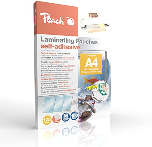 Peach Laminierfolien A4-125 mic - 100 pouches - selbstklebende Rückseite - geeignet für selfmade Bilder oder Schilder etc. - kompatibel mit Laminiergeräten aller Markenhersteller - S-PP525-17