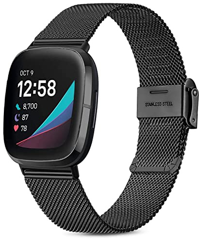 Issinlky Bracelet Métal Compatible avec Fitbit Versa 3/4, Sense 2/Sense - Remplacement en Acier Inoxydable pour Smartwatch