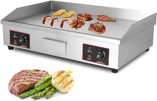 Piastra per Barbecue Elettrica Griglia Elettrica Professionale in Ghisa 730x400 mm Bistecchiera Elettrica 50℃ a 300℃ Griglia Professionale con Temperatura Regolabile per Casa Ristorante,822-1pc