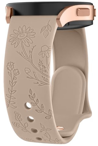 Flower Pattern Strap compatible with Garmin Vivoactive 5/3/3 Music,Venu Sq/Sq Music/Sq 2/Sq 2 Music,Venu/Venu 2 Plus for Women Men, 20mm Fashionable Adjustable Silicone Replacement Straps (Milk tea)