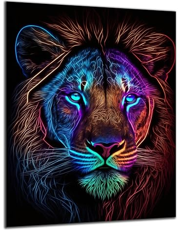 DARO Design - Wand-Bild 6mm HDF 84x56 cm Neon Löwe - Wand-Deko Bilder Wohnzimmer