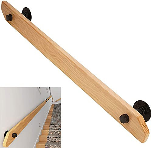 1ft-20ft Stairs Railing, Wood Handrail for Indoor Stairs, Wall Mounted Non-Slip Staircase Handrail Safety Rails Lofts Corridor Support Grab Bar for Elderly, Home Garden Decking Railings (Size : 19ft