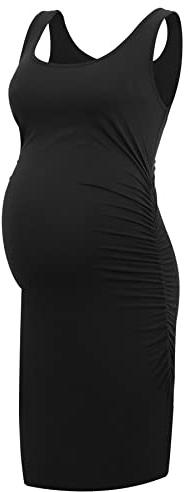 Smallshow Women's Maternity Dress Sleeveless Ruched Pregnancy Clothes Summer,Black,L