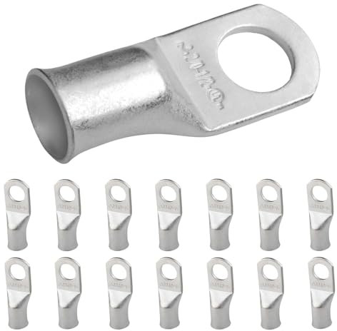 15 PCS Cable Lugs,Battery Terminal Connectors SC16-10,Heavy Duty Tinned Copper Battery Lug,Ring Terminals for Car,Wire Lug Crimp Terminal Connector,Fix with Crimping Pliers,for Electric,Cars,Boat,Auto